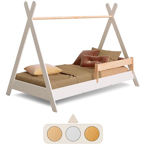 smartwood Tipi Kinderbett 80x190 mit Lattenrost und Rausfallschutz - Montessori Hausbett für Jungen und Mädchen - Bett aus Kiefernsperrholz mit Rausfallschutz und Lattenrost - 190x80 - Weiß von smartwood