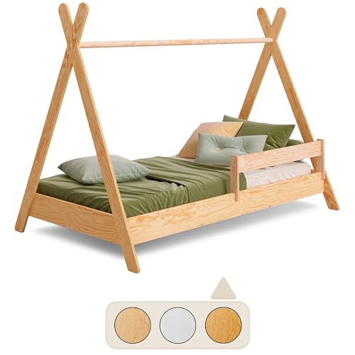 smartwood Tipi Kinderbett 90x180 mit Lattenrost und Rausfallschutz - Montessori Hausbett für Jungen und Mädchen - Bett aus Kiefernsperrholz mit Rausfallschutz und Lattenrost - 180x90 - Lackiert von smartwood