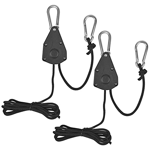 smatime 1 Paar 1/8" Seil Ratsche mit Haken Einstellbare Wachsen Licht Ratchet Seil Aufhänger Rope Ratchet Hanger Flaschenzug Aufhänger Seil für Pflanzenlampe Zimmerpflanzen Einstellbare Wachsen Licht von smatime