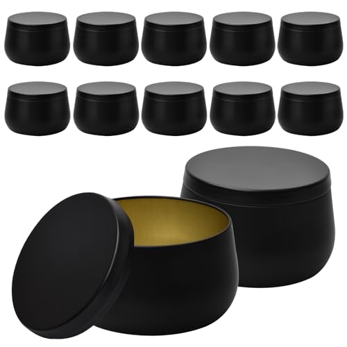 12Stück Kerzengläser aus Eisen, 8OZ Leere Kerzendosen Beidseitig Schwarz Kerzenglas Rund Kerzen Behälter, Wiederverwendbar Kerzen Dosen, Duftkerzen Metalldose, DIY Kerzenherstellung Zubehör, Runden von smatime