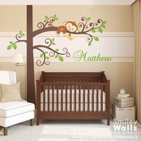 Affe Wandtatze Dschungel Und Baum Personalisiertes Kinderzimmer Dekor Wanddeko Curly Tree Wandtatbestand von smileywalls