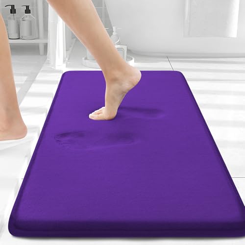 Smiry Badematte aus Memory-Schaum, extra weich und saugfähig, rutschfest, waschbar, Teppich für Boden, Dusche und Badewanne, 76 x 50 cm, Dunkelviolett von smiry