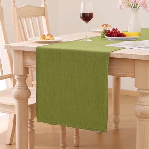 Smiry Leinenoptik Tischläufer Lotuseffekt 40 x 100 cm Tischläufer Abwaschbar Wasserabweisend Modern Dekoration für Küche Party, Grün von smiry