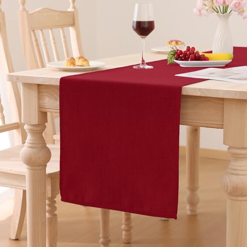 Smiry Leinenoptik Tischläufer Lotuseffekt 40 x 100 cm Tischläufer Abwaschbar Wasserabweisend Modern Dekoration für Küche Party, Rot von smiry