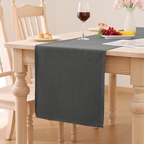 Smiry Leinenoptik Tischläufer Lotuseffekt 40 x 140 cm Tischläufer Abwaschbar Wasserabweisend Modern Dekoration für Küche Party, Dunkelgrau von smiry