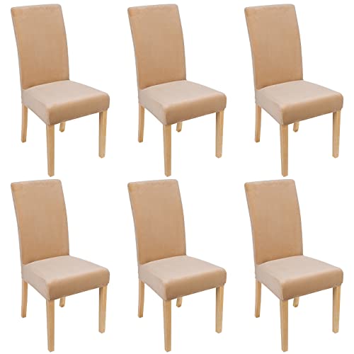 Smiry Velvet Stretch Esszimmer Stuhlhussen, Weiche abnehmbare waschbar Esszimmerstühle Schonbezüge, 6er Set, Beige von smiry