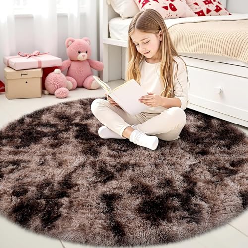 smiry Hochflor Teppich Wohnzimmer, Waschbar Anti-Rutsch Moderner Flauschiger Kuscheliger Teppich für Wohnzimmer Deko, Schlafzimmer, Kinderzimmer, 120 x 120 cm, Braun von smiry