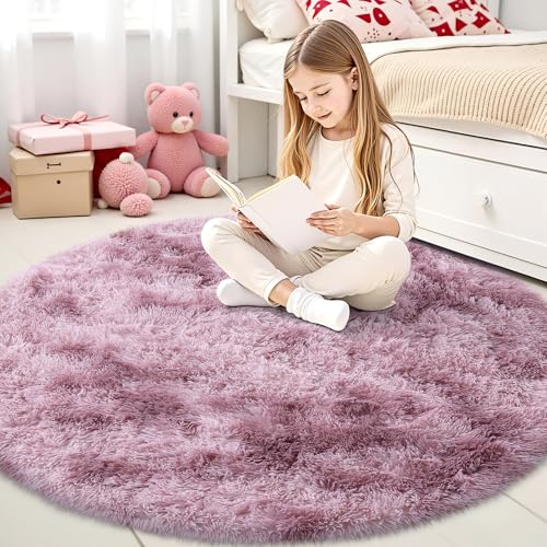 smiry Hochflor Teppich Wohnzimmer, Waschbar Anti-Rutsch Moderner Flauschiger Kuscheliger Teppich für Wohnzimmer Deko, Schlafzimmer, Kinderzimmer, 120 x 120 cm, Rosa von smiry