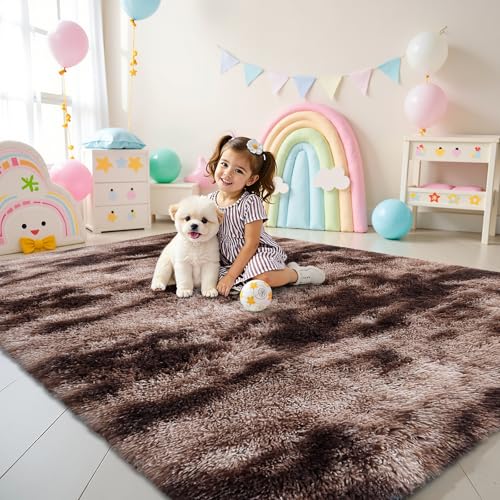 smiry Hochflor Teppich Wohnzimmer, Waschbar Anti-Rutsch Moderner Flauschiger Kuscheliger Teppich für Wohnzimmer Deko, Schlafzimmer, Kinderzimmer, 140 x 200 cm, Braun von smiry