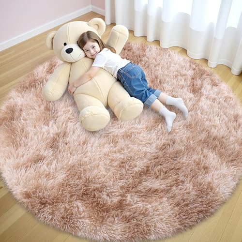 smiry Hochflor Teppich Wohnzimmer, Waschbar Anti-Rutsch Moderner Flauschiger Kuscheliger Teppich für Wohnzimmer Deko, Schlafzimmer, Kinderzimmer, 200 x 200 cm, Beige von smiry