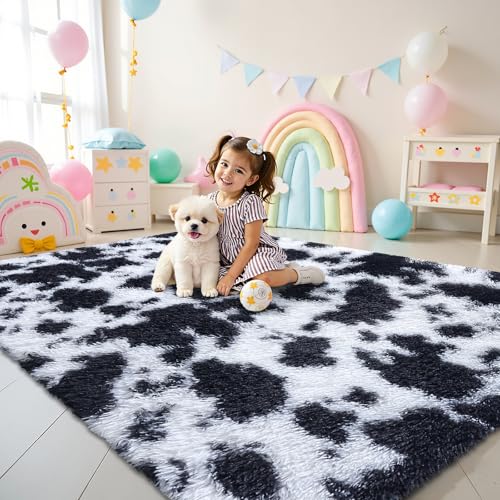 smiry Hochflor Teppich Wohnzimmer, Waschbar Anti-Rutsch Moderner Flauschiger Kuscheliger Teppich für Wohnzimmer Deko, Schlafzimmer, Kinderzimmer, 200 x 280 cm, Kuhfarbe von smiry