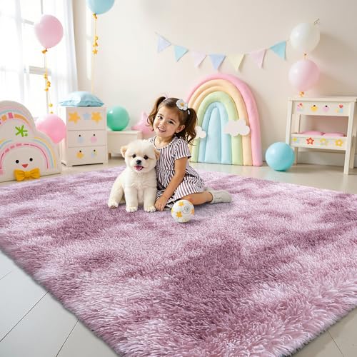 smiry Hochflor Teppich Wohnzimmer, Waschbar Anti-Rutsch Moderner Flauschiger Kuscheliger Teppich für Wohnzimmer Deko, Schlafzimmer, Kinderzimmer, 60 x 100 cm, Rosa von smiry