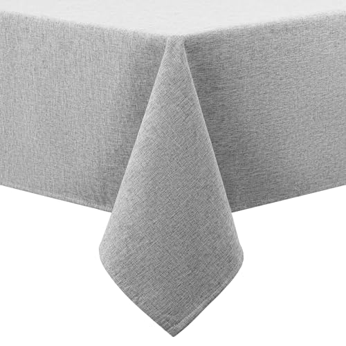 smiry Tischdecke Abwaschbar Lotuseffekt Eckig 140x180cm, Leinenoptik Tischdecken mit Flanellrücken, Wasserabweisend Dicker Stoff Tischtuch, Hellgrau von smiry