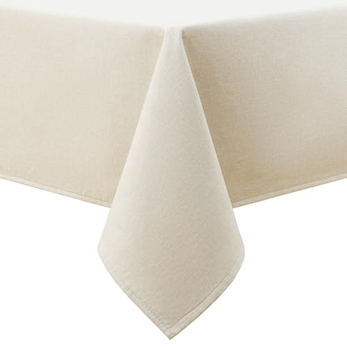 smiry Tischdecke Abwaschbar Lotuseffekt Eckig 140x300cm, Leinenoptik Tischdecken mit Flanellrücken, Wasserabweisend Dicker Stoff Tischtuch, Beige von smiry