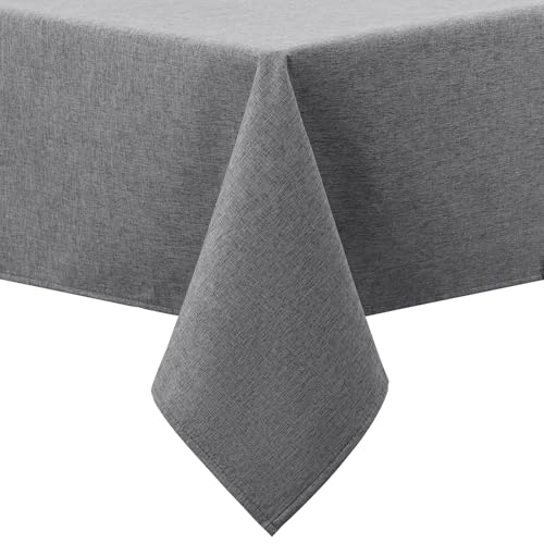 smiry Tischdecke Abwaschbar Lotuseffekt Eckig 140x300cm, Leinenoptik Tischdecken mit Flanellrücken, Wasserabweisend Dicker Stoff Tischtuch, Dunkelgrau von smiry