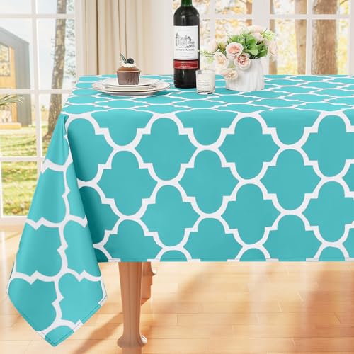 smiry Tischdecke Abwaschbar Rechteckig 130x160cm Tischtuch Polyester Wasserabweisend Lotuseffekt Marokkanisch Tischwäsche Schmutzabweisend Abwischbare Tafeldecke für Outdoor Party Küche,Türkis von smiry