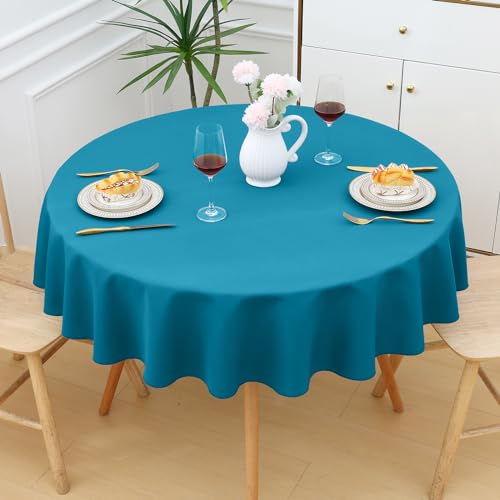 smiry Tischdecke Abwaschbar Rund140cm Tischtuch Polyester Wasserabweisend Lotuseffekt Tischwäsche Schmutzabweisend Abwischbare Tafeldecke für Party Küche Weihnachten, Türkisblau von smiry