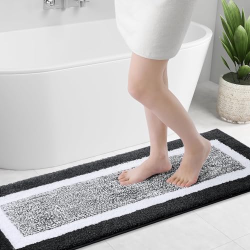 smiry rutschfeste Badezimmerteppich, Super Weich Saugfähig Badematte Waschbar Badteppich Flauschiger Duschvorleger für Badezimmer Mikrofaser Badvorleger Badematten- 40x120 cm, Schwarz von smiry