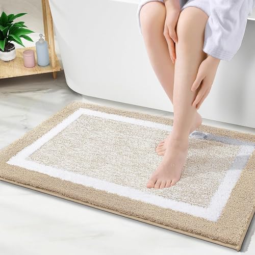 smiry rutschfeste Badezimmerteppich, Super Weich Saugfähig Badematte Waschbar Badteppich Flauschiger Duschvorleger für Badezimmer Mikrofaser Badvorleger Badematten- 40x60 cm, Beige von smiry