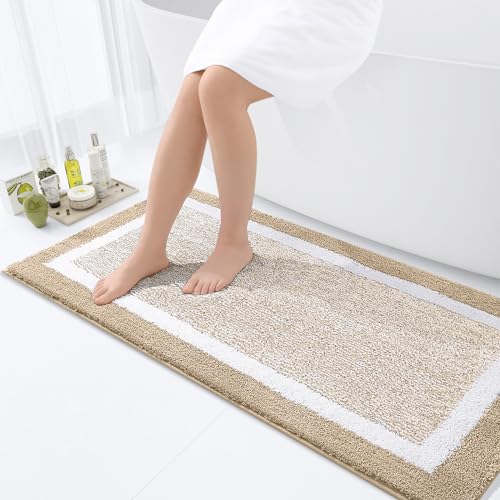 smiry rutschfeste Badezimmerteppich, Super Weich Saugfähig Badematte Waschbar Badteppich Flauschiger Duschvorleger für Badezimmer Mikrofaser Badvorleger Badematten- 60x120 cm, Beige von smiry