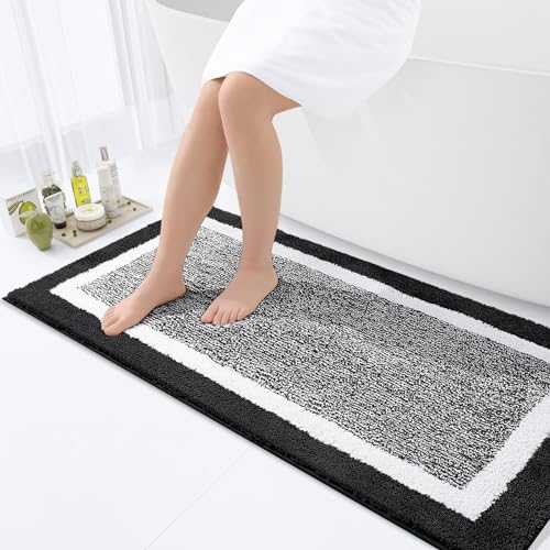smiry rutschfeste Badezimmerteppich, Super Weich Saugfähig Badematte Waschbar Badteppich Flauschiger Duschvorleger für Badezimmer Mikrofaser Badvorleger Badematten- 60x120 cm, Schwarz von smiry