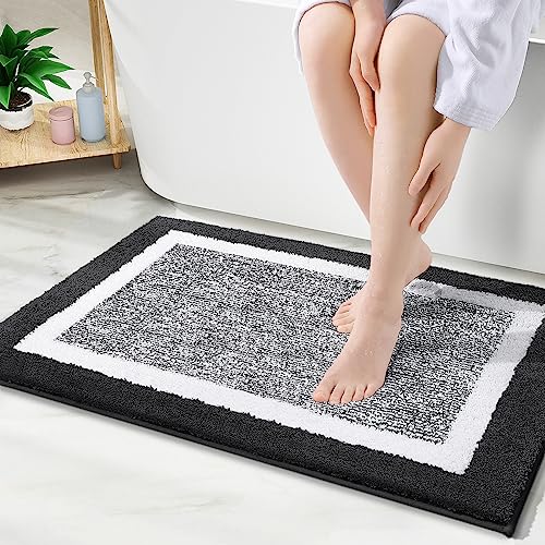 smiry rutschfeste Badezimmerteppich, Super Weich Saugfähig Badematte Waschbar Badteppich Flauschiger Duschvorleger für Badezimmer Mikrofaser Badvorleger Badematten- 60x90 cm, Schwarz von smiry