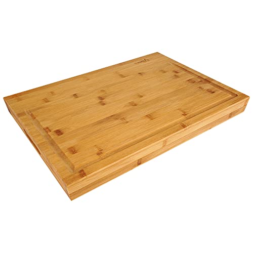 smokemax® 2-1 großer massiver Holzblock Schneidebrett & Servierbrett in Einem Bambusblock (ca. 50 x 35 x 5 cm) - Natural Bambus von smokemax