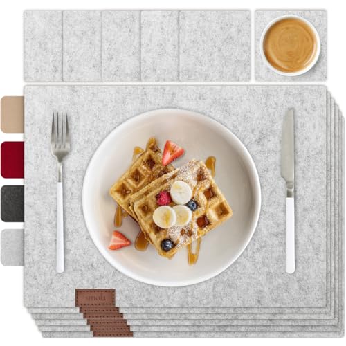 smøla 12-teiliges Premium Filz Tischset inkl. Untersetzer I Platzset Abwaschbar Grau I Platzset Abwischbar, Platzdeckchen Set mit Filzuntersetzer für Teller, Gläser I Tischdeko Frühling, Edelgrau von smøla