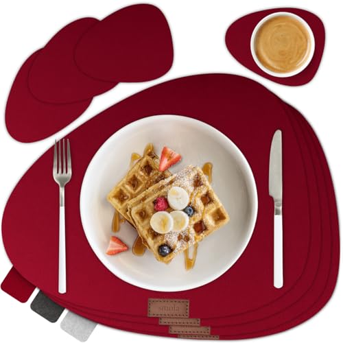 smøla 8-teiliges Premium Filz Tischset - Oval inkl. Untersetzer I Platzset Abwaschbar Rot I Platzdeckchen Set Abwischbar mit Filzuntersetzer für Teller, Gläser I Tischdeko Frühling, Weinrot von smøla