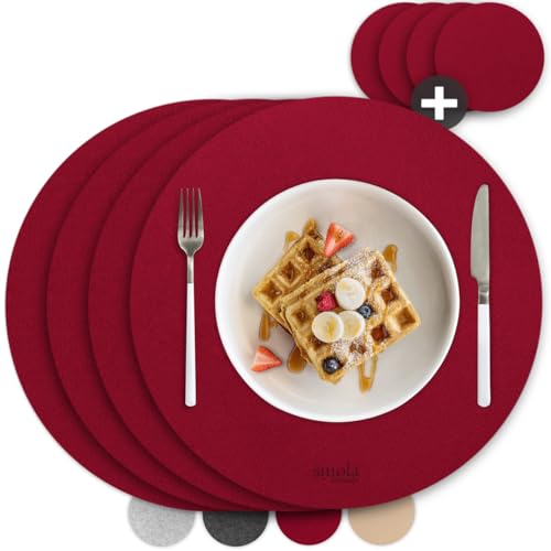 smøla 8-teiliges Premium Filz Tischset - Rund inkl. Untersetzer I Platzset Abwaschbar Rot I Platzset Abwischbar, Platzdeckchen Set mit Filzuntersetzer für Teller, Gläser I Tischdeko Sommer, Weinrot smøla 8-teiliges Premium Filz Tischset - Rund inkl. Untersetzer I Platzset Abwaschbar Rot I Platzset Abwischbar, Platzdeckchen Set mit Filzuntersetzer für Teller, Gläser I Tischdeko Sommer, Weinrot von smøla