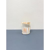 Vintage Abstrakt Mid-Century Mcm Studio Keramik Orange Glasiert | Creme Gestreifte Vase Kanne Vintage Abstrakt Mid-Century Mcm Studio Keramik Orange Glasiert | Creme Gestreifte Vase Kanne von smreiss