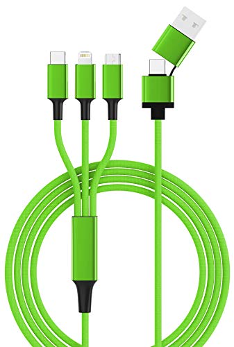 smrter 3 Stk. 5in1 Multi USB-Ladekabel mit USB, USB-C und Micro-USB, USB-C und 120 cm lang, Nylon und Aluminium, ultra robust (3 Stück, grün) von smrter