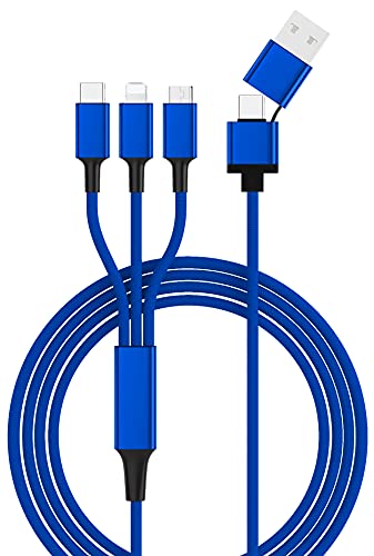 smrter 5 in 1 Multi USB-Ladekabel mit USB, USB-C und Micro-USB, USB-C und 120 cm lang, Nylon und Aluminium, ultra robust (1 Stück, blau) von smrter