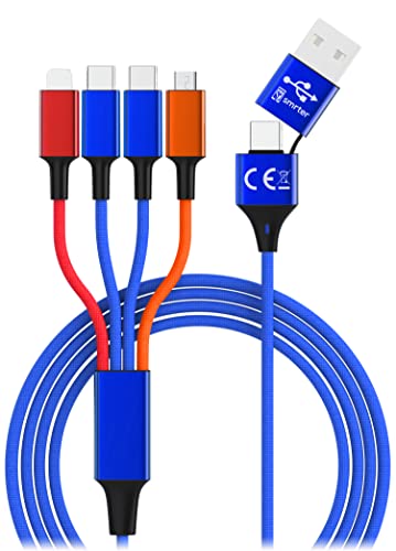 6in1 AllinOne Nylon USB Ladekabel mit USB-C und USB und 4 Anschlüssen zwei USB C, Phone und Micro USB für alle aktuellen Smartphones, Handys Tablets, ActionCams, Switch, Powerbanks - 120 cm (Bunt) 6in1 AllinOne Nylon USB Ladekabel mit USB-C und USB und 4 Anschlüssen zwei USB C, Phone und Micro USB für alle aktuellen Smartphones, Handys Tablets, ActionCams, Switch, Powerbanks - 120 cm (Bunt) von smrter