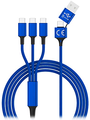 smrter 3-fach USB C Ladekabel - 3x USB Typ C Anschluss, 120 cm, maximal 3A Ladegeschwindigkeit, mit USB/USB-C Adapter (1 Stück) von smrter