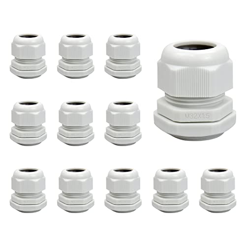 12 Stück Kabelverschraubung Set M32 x 1.5 Wasserdicht Einstellbar 3-21mm IP68 Kabelverschraubungen,Kabelanschlüsse mit Gegenmutter Kunststoff für Outdoor, Garten, Schaltkasten Abzweigkasten von smtfcty