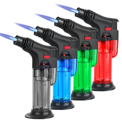 smtfcty 4 Pack Jet Flame Lighter Portable Mini Blow Torch Lighters Refillable Butane Jet Lighter Adjustable Windproof Lighter with Safety Lock for Grill, Herd, Candle, Firework, (Gas Not Included) von smtfcty