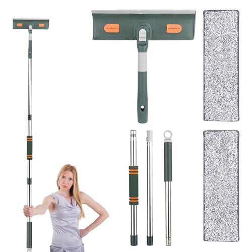 smtfcty Fensterabzieher mit Teleskopstiel 144cm 2 in 1 Teleskopstange fensterreinigung Langer Glas Fensterreiniger mit Gummilippe und 3 Mikrofaserpads für hohe Fenster im Innen- und Außenbereich von smtfcty