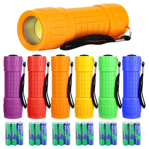 smtfcty Mini LED Taschenlampe,6 Stück COB-LED kleine Kinder Taschenlampe Handlampe mit Lanyard für Camping Outdoor Wandern Notfälle Kindergeburtstag Party Geschenke (Mit 18 AAA Batterien) von smtfcty