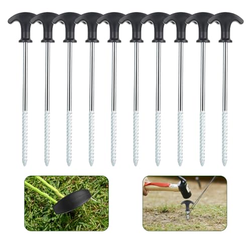 smtfcty Zeltheringe aus Stahl 10 Stück Robuste Stahl Heringe mit Gewinde und Seil Halterung,21 cm Camping Schraubheringe Outdoor Metall Zelthaken Zeltbefestigung Heringe für Zelt Sonnenschirm Wald von smtfcty