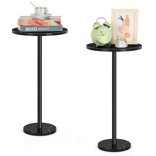 Smusei Kleiner Schwarzer Beistelltisch - Runder Couchtisch Mit Marmorsockel für Wohnzimmer Schlafzimmer, 32CM, Sofa-Tisch für Kleine Plätze, Schwarz 2er-Set von smusei