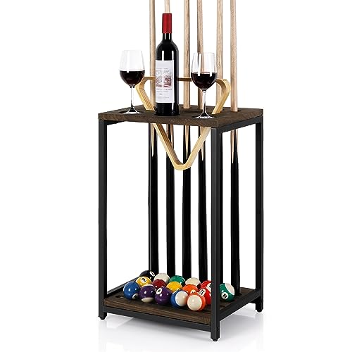 smusei Pool Queue Rack Holz Billard Stick Halter Pool Tisch Zubehör für Billard Zimmer Spielzimmer Club Hält 6 Queues, Bodenständer, Dunkelbraun von smusei
