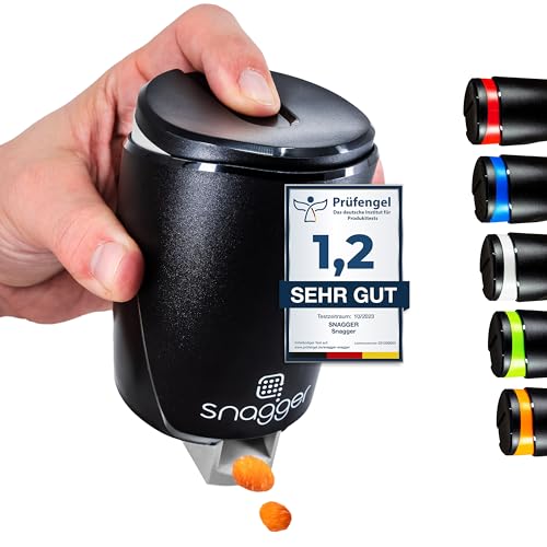 snagger - Der Snackspender // saubere Hände beim Snacken // geeignet für Erdnüsse, NicNacs, UVM // Männer Geschenke, Gamer / Made in Germany (schwarz-grau) von snagger