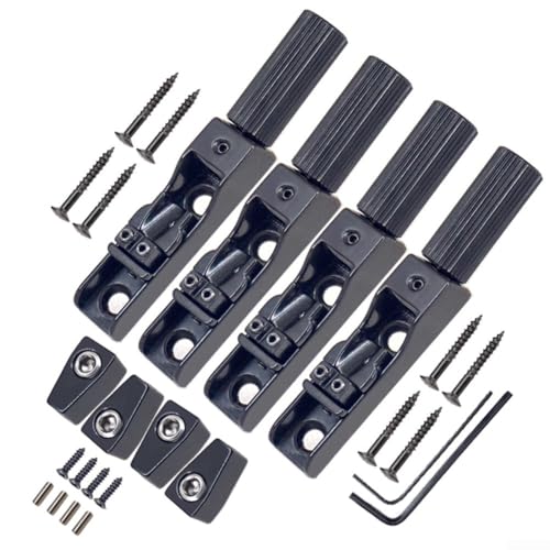 1 Set feste Bass-Headless-Brücke für 4/5/6-saitige Gitarren, Zinklegierung, Metall, Einzelsaitenbrücke mit Schrauben und Werkzeug, bietet Stimmung und Haltbarkeit (schwarz, 4 Stück) von snowchecking