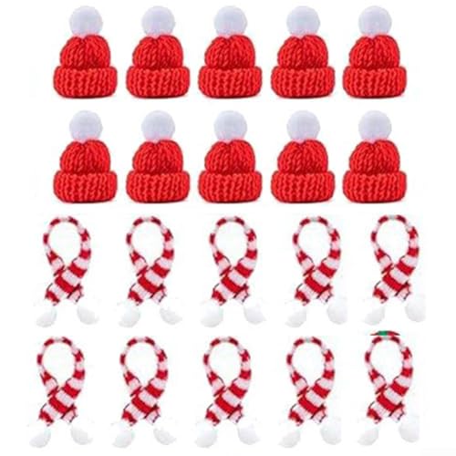 10 Stück Mini Weihnachten Strickmütze Schal Set Festlich Weihnachtsmann Design DIY Basteln Scrapbooking Dekorative Zwecke (Grün) von snowchecking