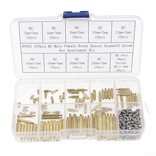 270-teiliges M2-Abstandsschrauben-Set, M2 männlich weiblich Messing Abstandshalter Schraubenmutter Sortiment Kit mit tragbarer Aufbewahrungsbox (A) von snowchecking