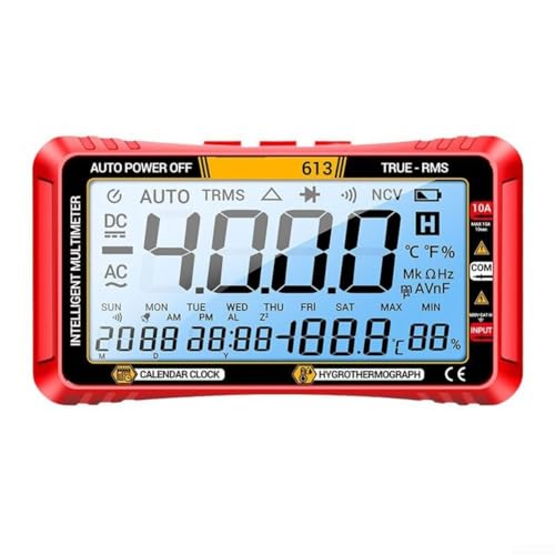 3 in 1 Kompaktes Digital-Multimeter mit Kalenderanzeige und Temperatur-/Feuchtigkeitssensor, für schnelle Spannungsprüfung (rot) von snowchecking