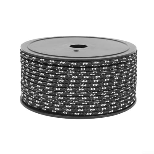 50 m reflektierendes Nylon-Zeltseil, ideale Spannseile für Camping, mit starker Elastizität und Windbeständigkeit (schwarz) von snowchecking