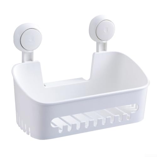 Badezimmer-Aufbewahrungsregal zur Wandmontage mit NoDrill Saugnapf-Installation, Organizer-Regal mit Haken für Toilettenartikel und Haushaltsgegenstände, und einfach zu bedienen (quadratisch (Kreuz)) von snowchecking