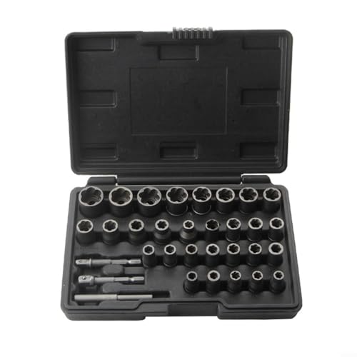 Bolzenausdreher Set, Bolzenausdreher Set Beschädigte Mutter Entfernung Stecknuss Werkzeug mit 1/4 und 3/8 Zoll Adaptern für verrostete Hardware 32 Stück von snowchecking